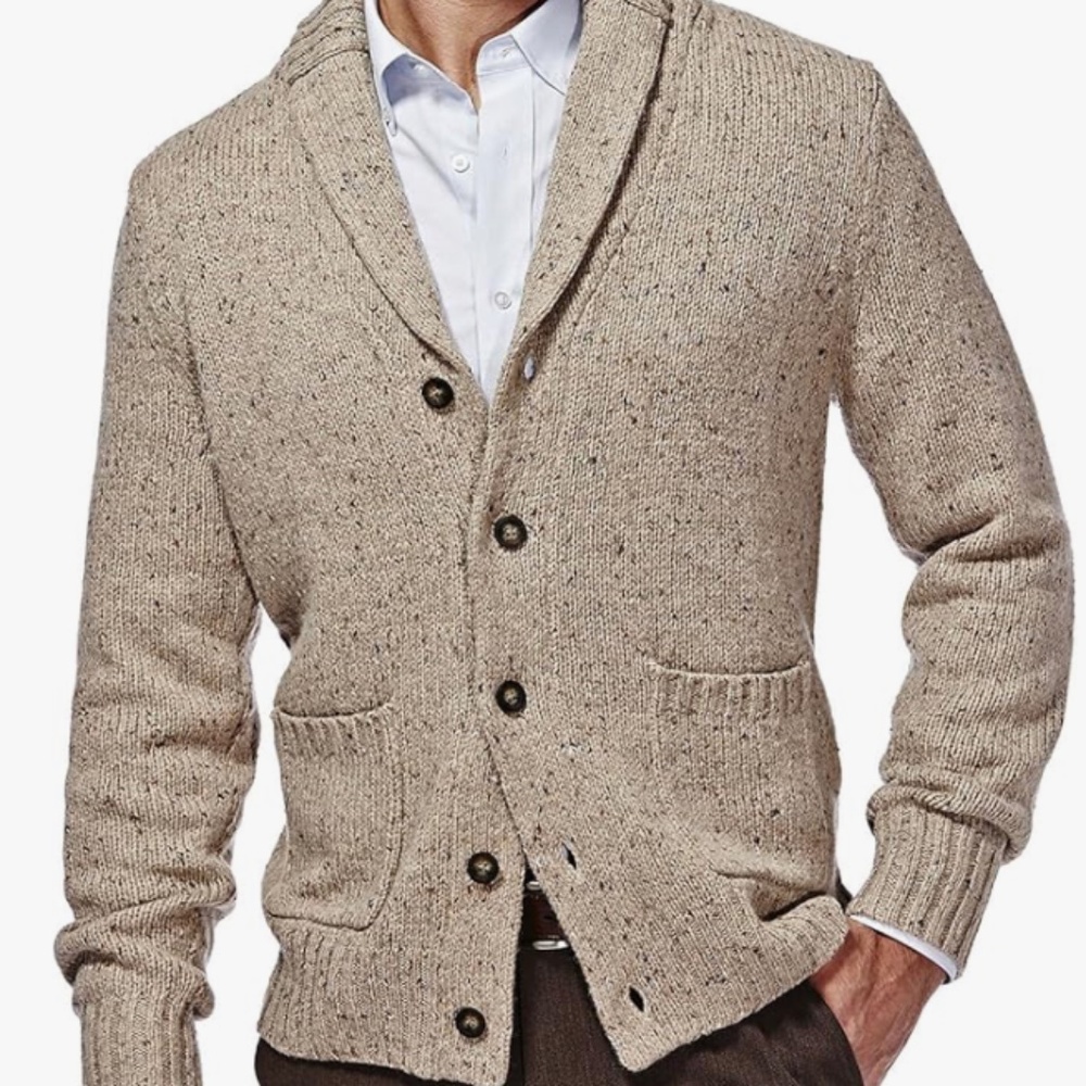 Haggar Beige Shawl Collar Button Up Knit Grandpacore Preppy Cardigan Sweater XL